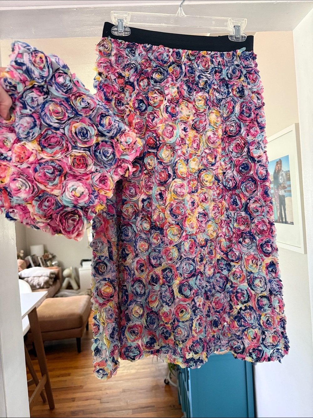 Multicolor Rosette Floral Midi Skirt and matching tube top SET